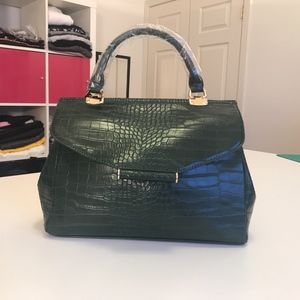 Green Faux Alligator Satchel